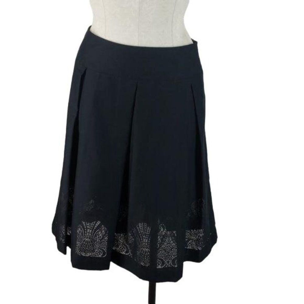 Apostrophe Black Sheer Beaded Pleated‎ Full Skirt Size 12